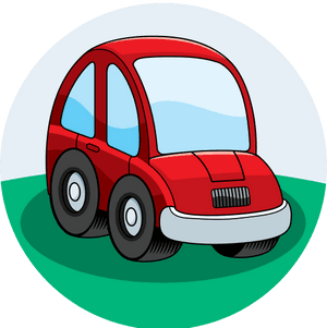 a cartoon-like red car